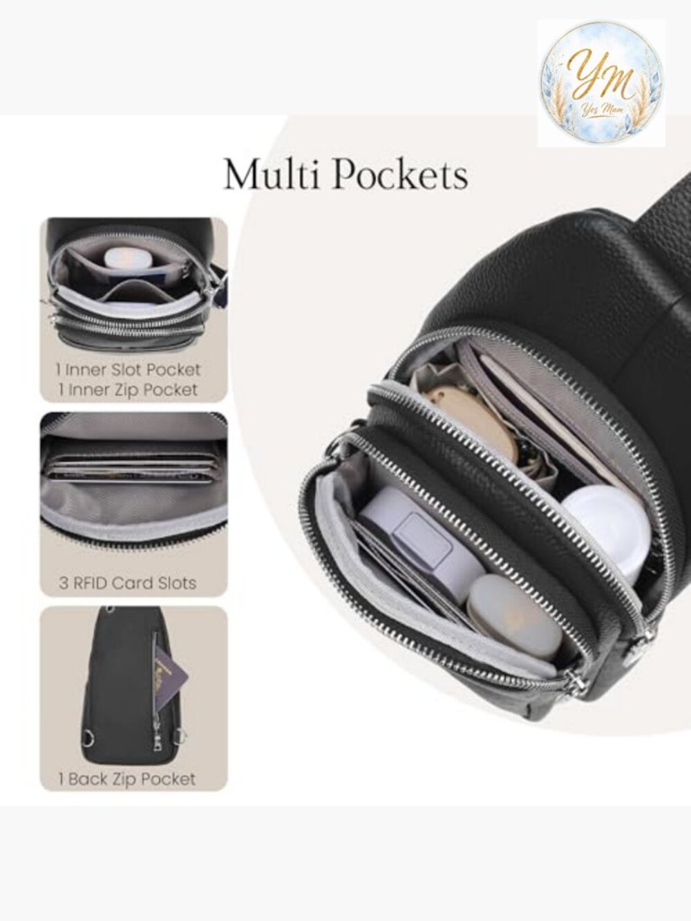 Genuine Leather Anti-Theft Crossbody Sling Bag with RFID Slots - Picture 4 of 7
